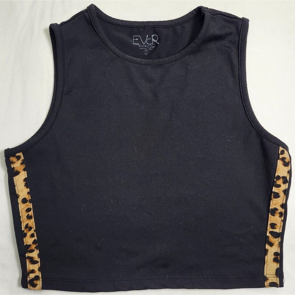 EVCR Crop High Neck Crop Tank Activewear Leopard Stripe Athleisure Stretch Small